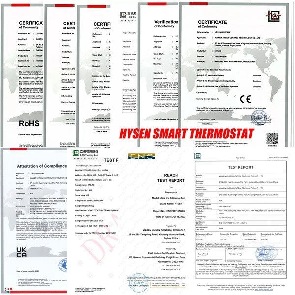certification of hy607 electric thermostat